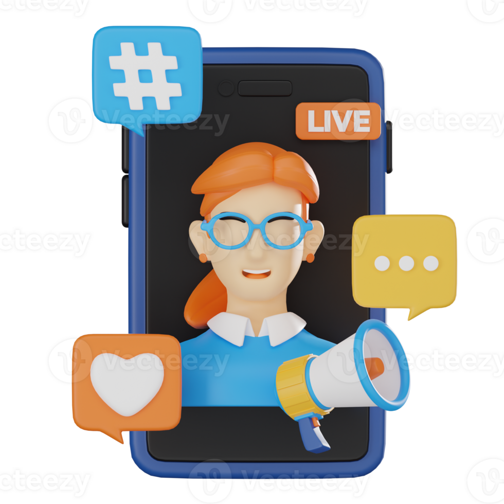 3D Live Marketing Icon, Digital Promotion and Audience Engagement Render png