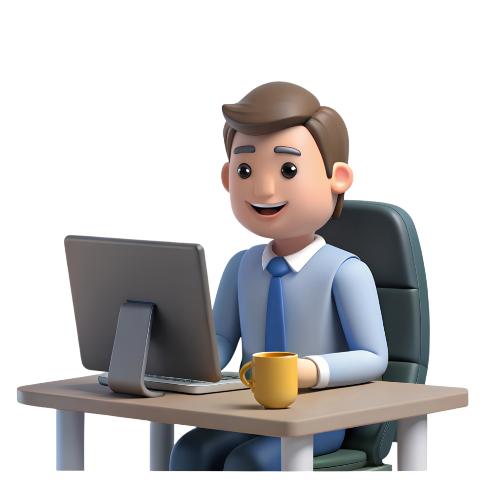 3D Remote Work Pictogram of a Man Working on a computer png