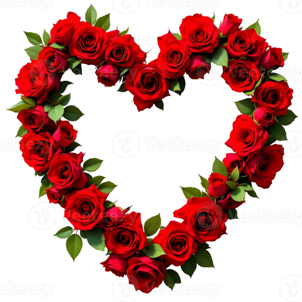 A heart shaped arrangement of red roses png