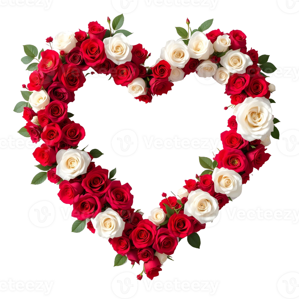 A heart shaped arrangement of red and white roses png