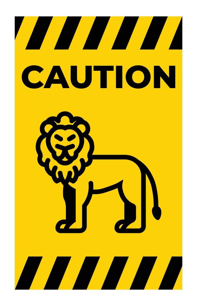 Caution Sign Featuring a Lion Icon on Yellow Background vector