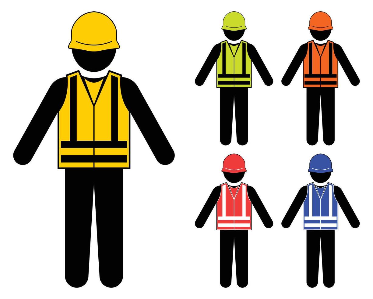 Construction Worker Icons in Various Colors vector