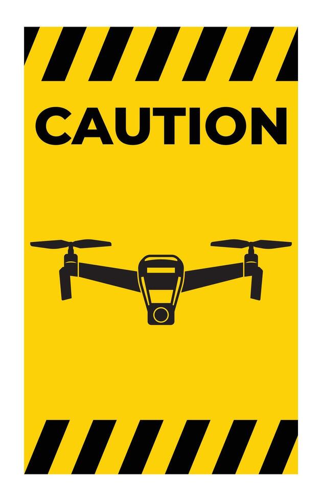 Caution Sign with Drone Illustration on Yellow Background vector