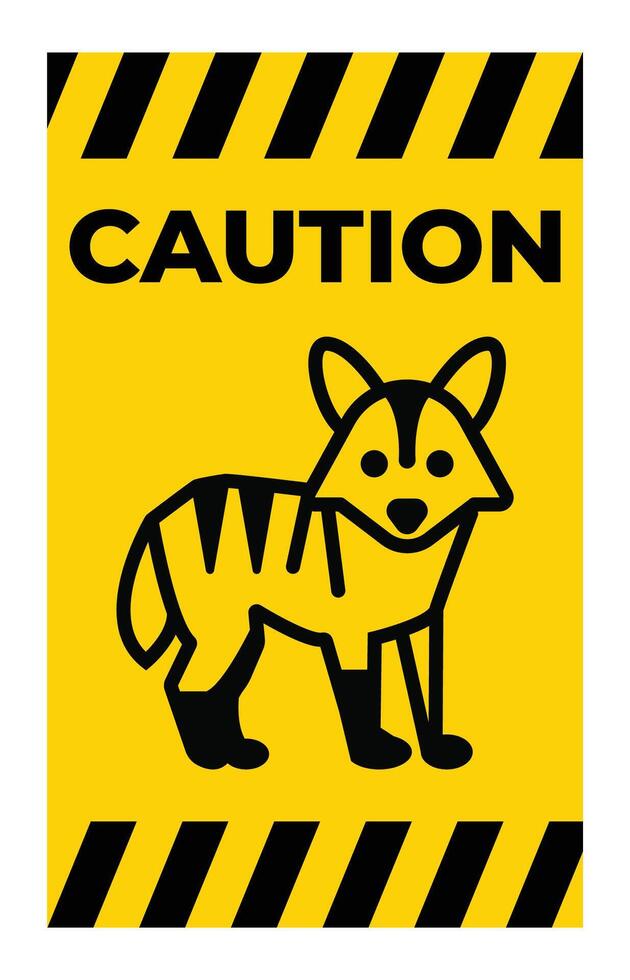 Caution Sign Featuring Cartoon Animal Illustration vector