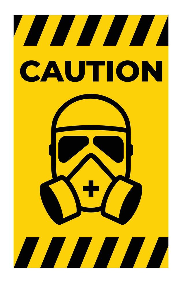 Caution Sign with Gas Mask Icon on Yellow Background vector