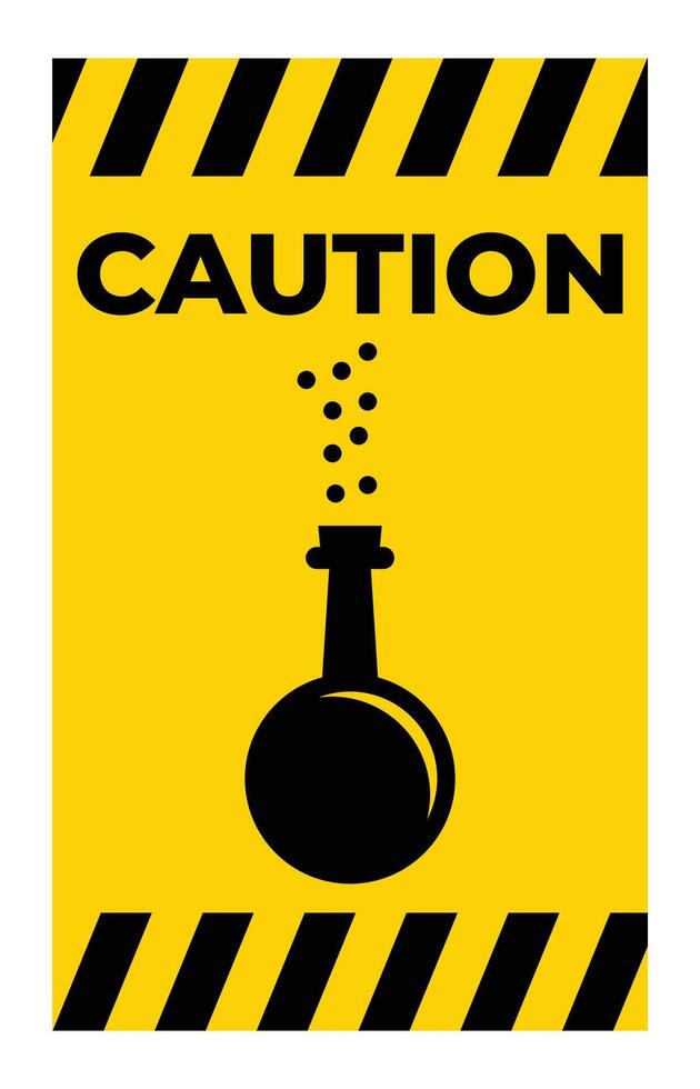 Caution Sign with Chemical Flask and Warning Symbols vector