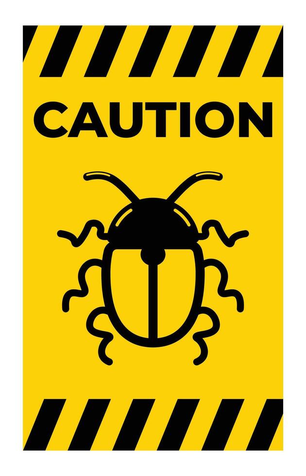 Caution Sign with Bug Illustration on Yellow Background vector