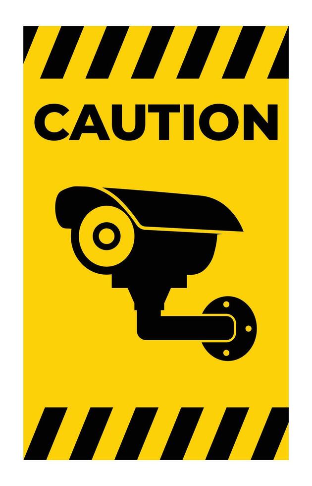 Caution Sign with Surveillance Camera Icon vector