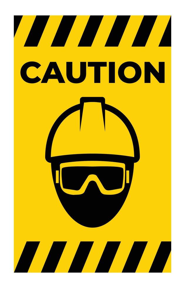 Caution Sign with Safety Helmet and Goggles Icon vector
