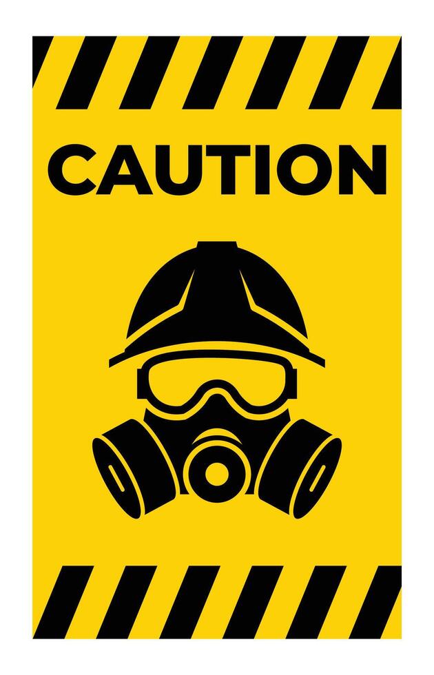 Caution Sign with Safety Helmet and Gas Mask Graphic vector
