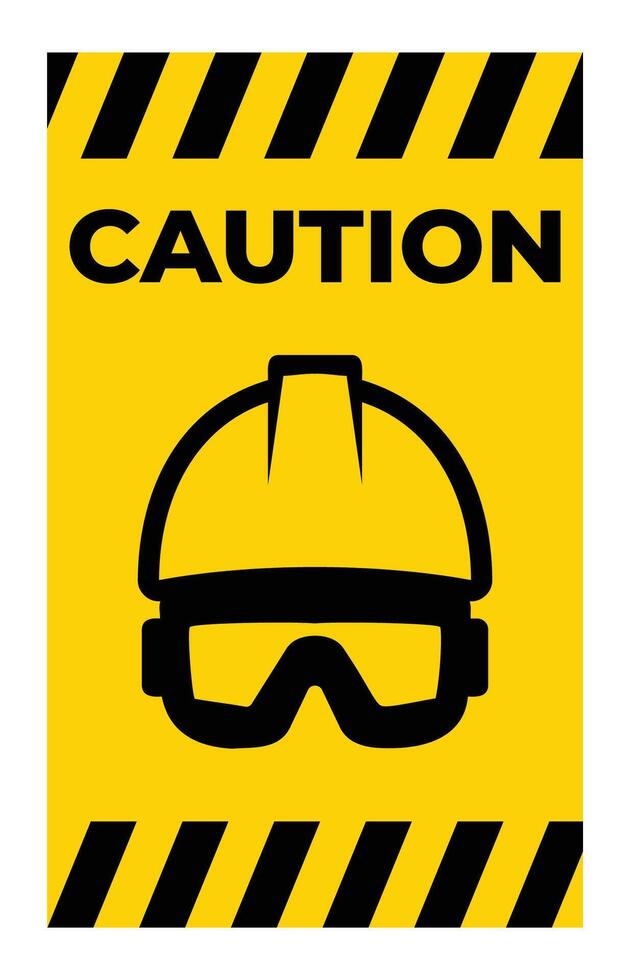 Caution Sign with Safety Helmet and Goggles Illustration vector