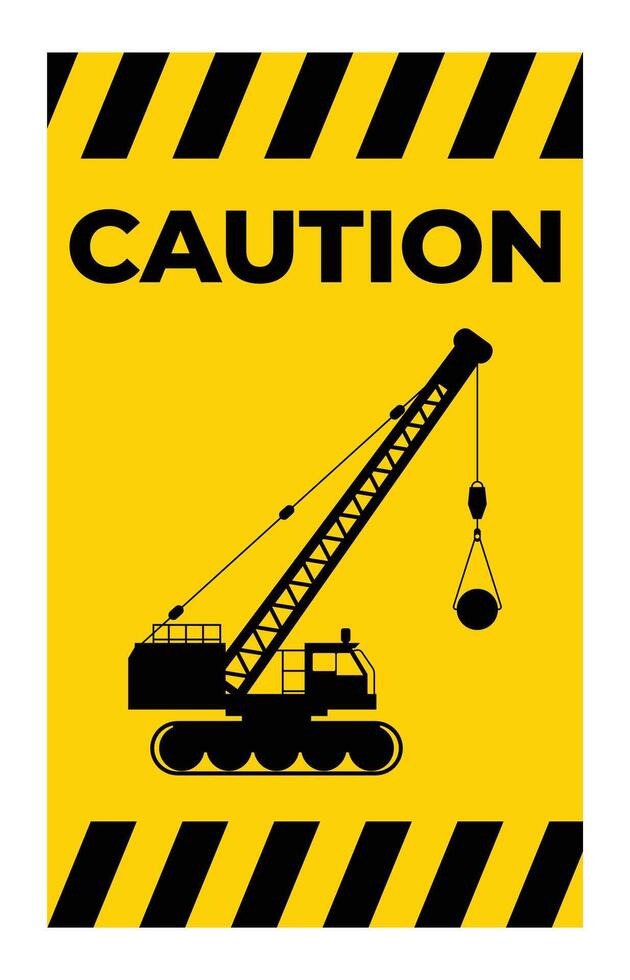 Caution Sign with Crane on Yellow Background vector