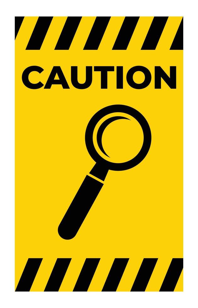 Caution Sign with Magnifying Glass Icon vector