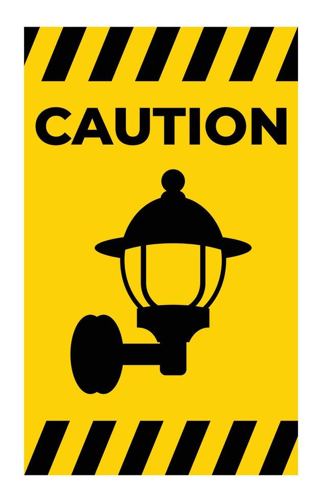 Caution Sign with Lamp Icon on Yellow Background vector