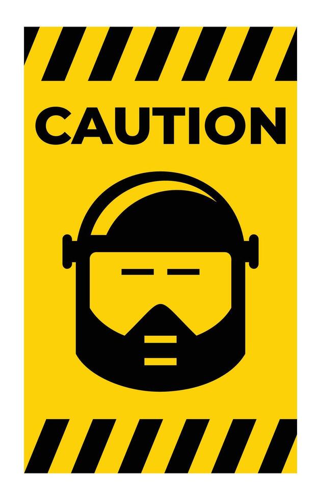 Caution Sign with Safety Helmet and Goggles vector