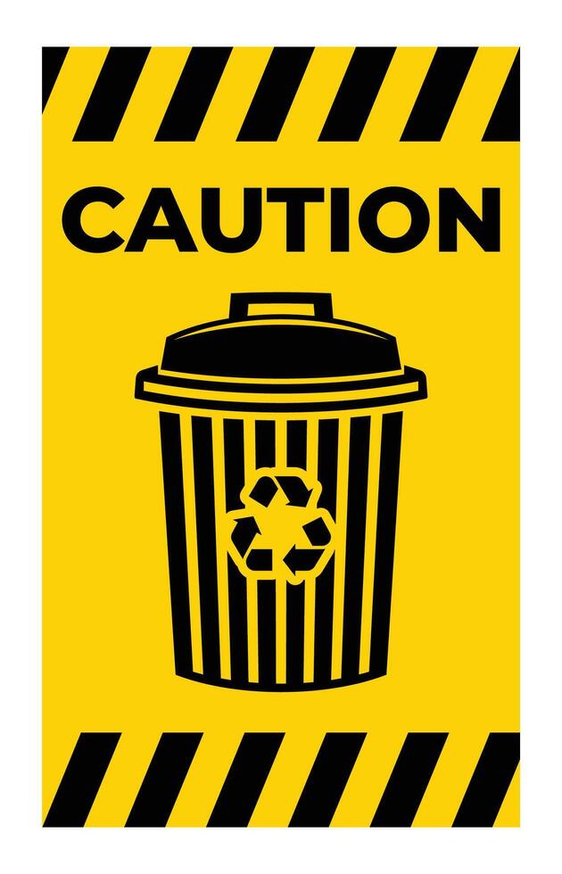 Caution Sign Featuring Recycling Bin Icon vector