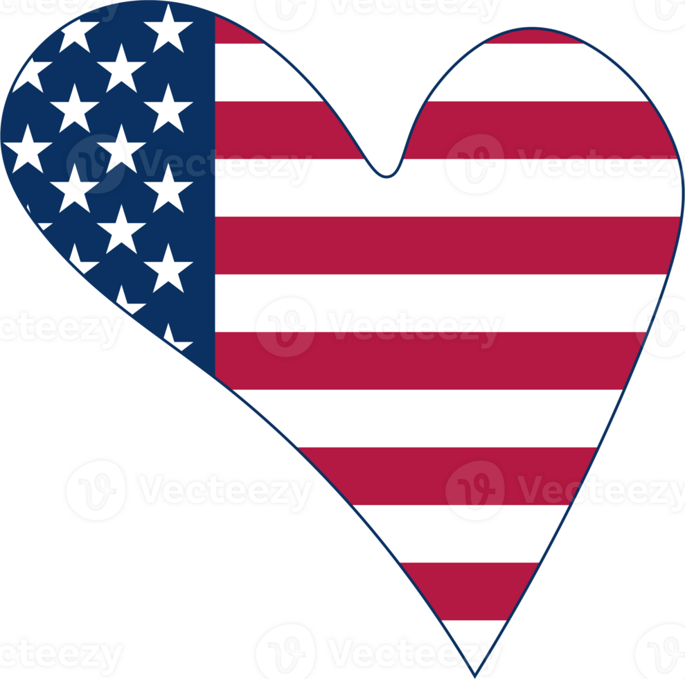 Unique heart in the colors of the American flag, isolated on a transparent background png