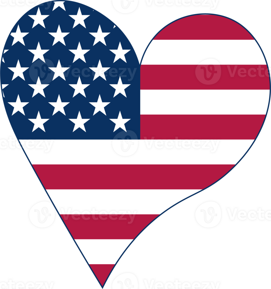 Beautiful heart in the colors of the US flag, isolated on a transparent background png