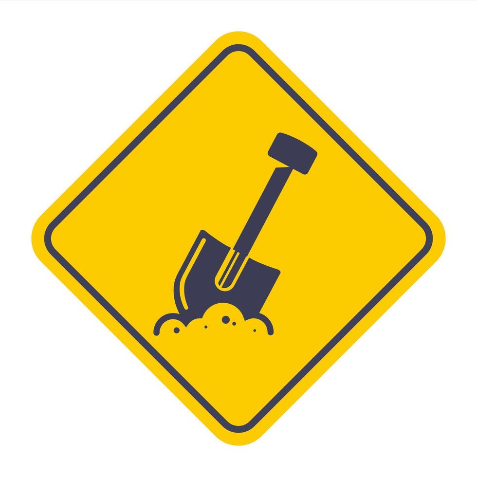 icon dig a hole with a shovel. black icon of a road sign, vector