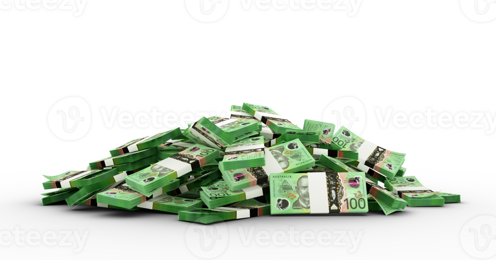 3D Stacks of Australian dollar notes isolated on transparent background, Australia dollars bundles png