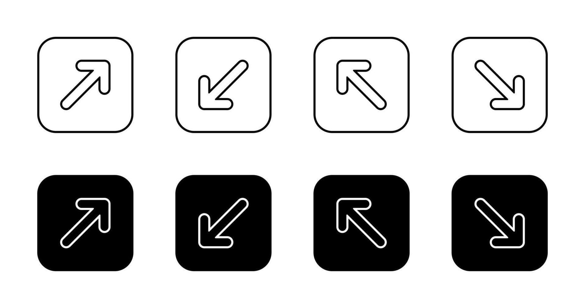 Upward rightward, downward leftward, upward leftward, and downward rightward icon on square background vector
