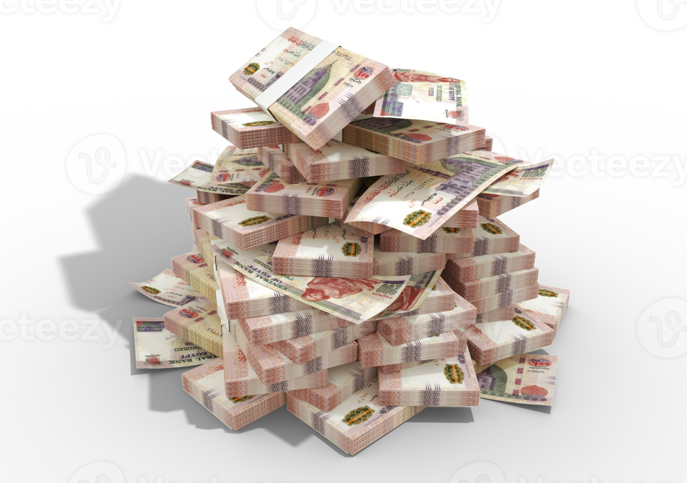 Big pile of 200 Egyptian pound notes. A lot of money isolated on transparent background. 3d rendering of bundles of cash png