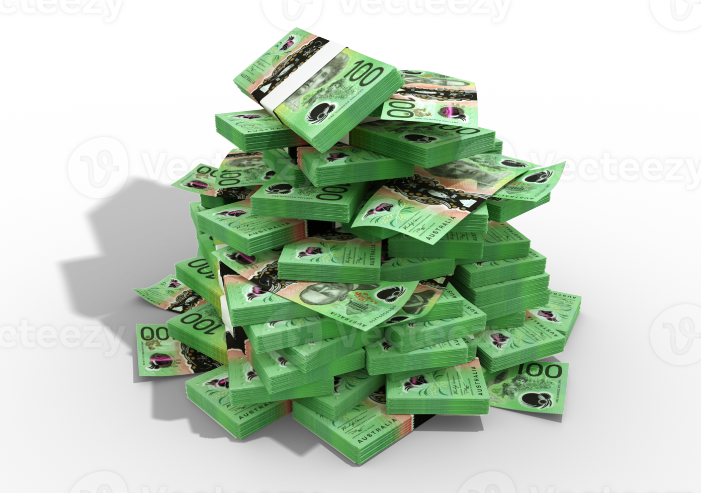 3d rendering of Stacks of Australian dollar notes. bundles of Australia dollars currency bills isolated on transparent background png