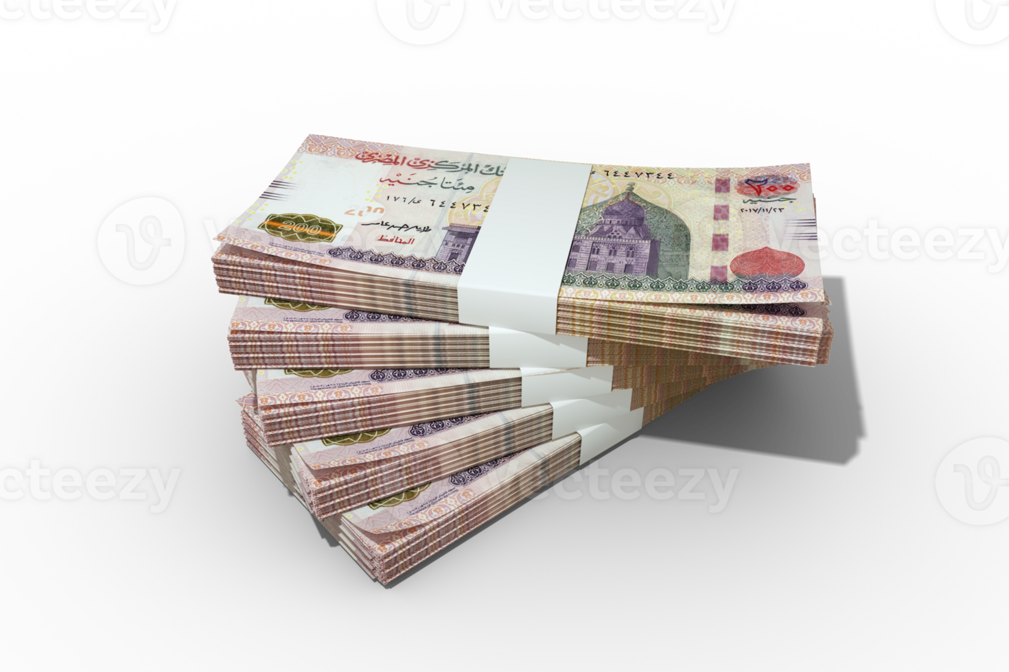 3d rendering of Stacks of 200 Egyptian pound notes. bundles of Egyptian currency notes isolated on transparent background png