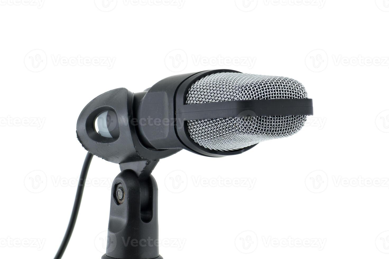 Professional microphone on stand isolated against a white background photo