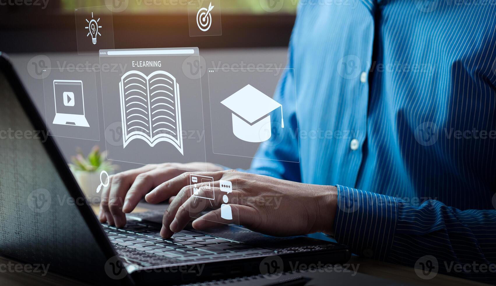 Professional Engaging with E-Learning Platforms on Laptop, Highlighting Virtual Education Tools for Online and Distance Learning to Enhance Student Success, Academic Growth, Modern Digital Classrooms photo