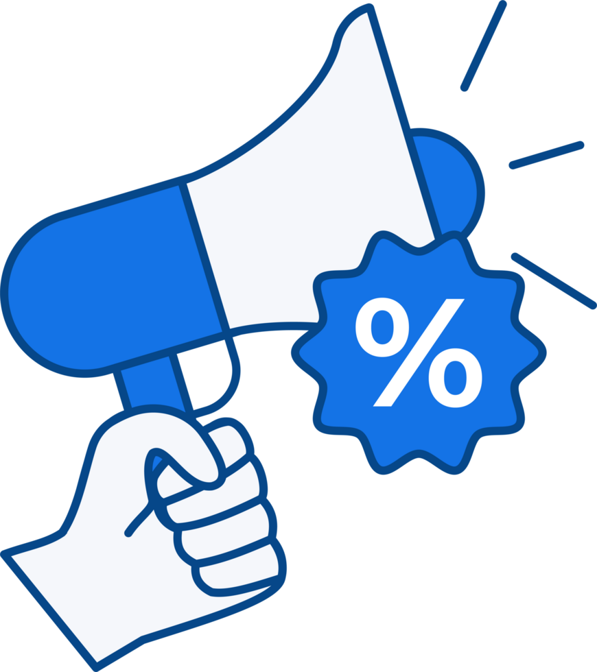 icon of megaphone with discount symbol for promotion discount and advertising or announcement png