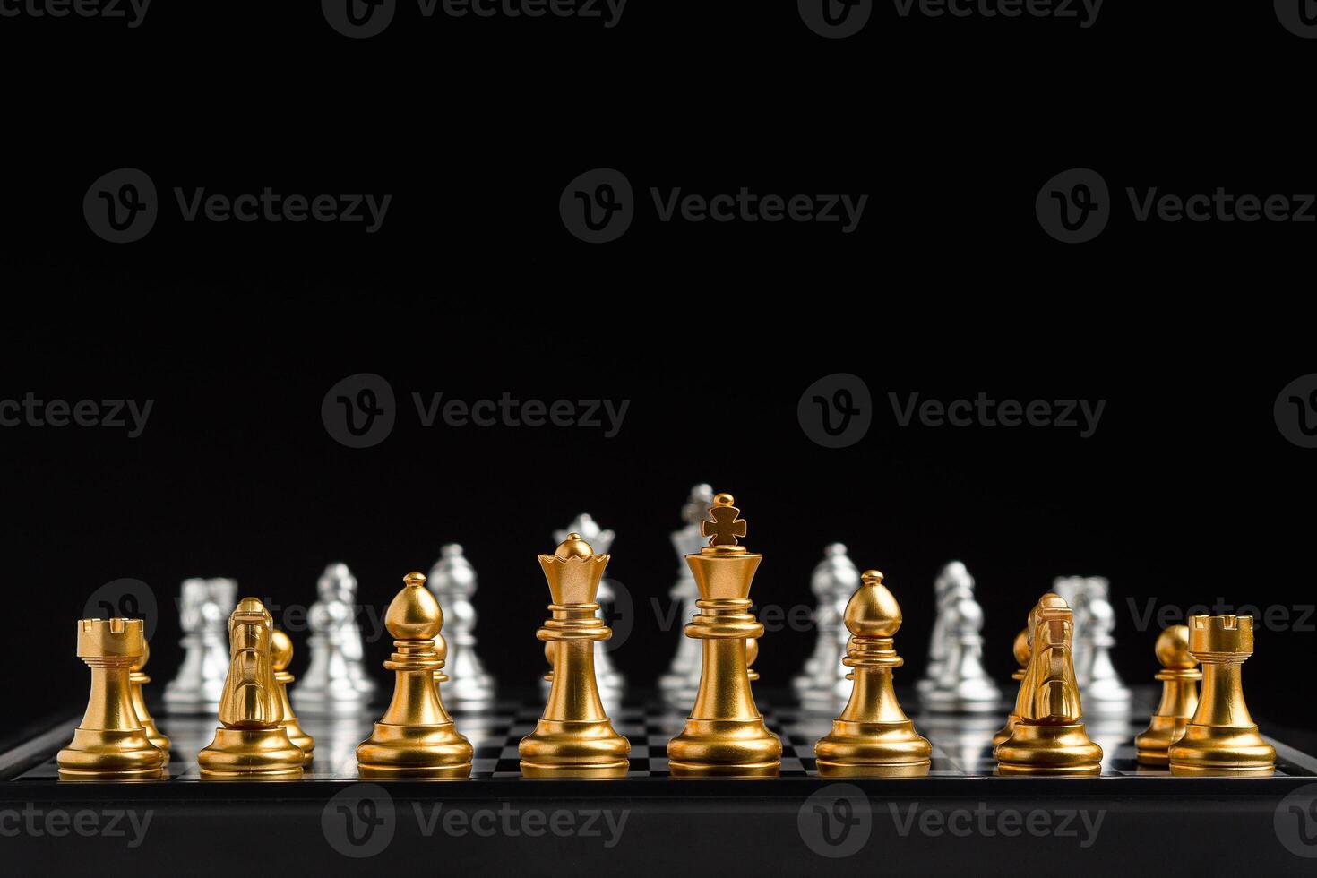 Chess game on a chessboard. Chess is a symbol of leadership, struggle, victory, strategy, and business concept photo
