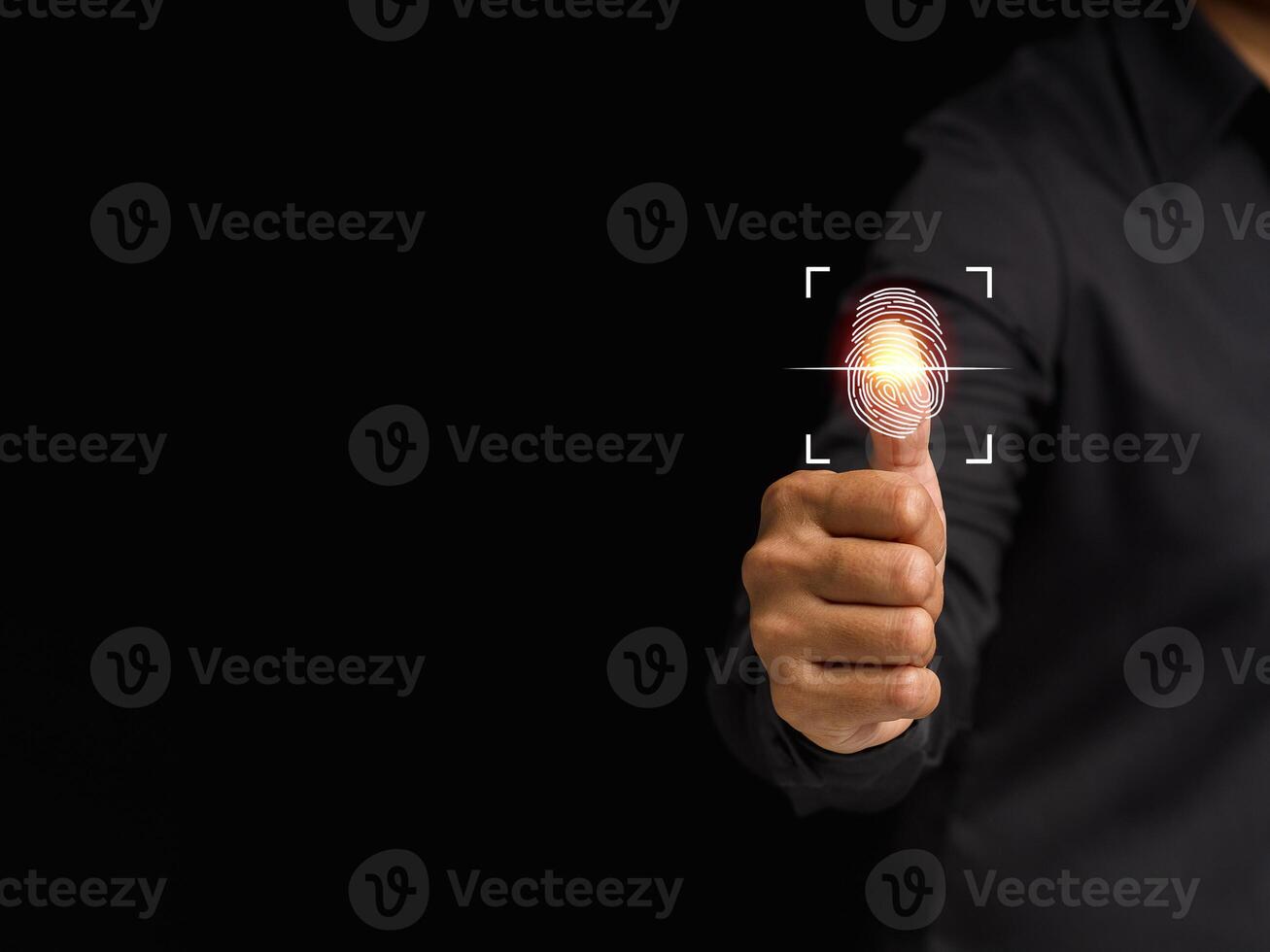 A Businessman scan fingerprint biometric identity to access personal data photo