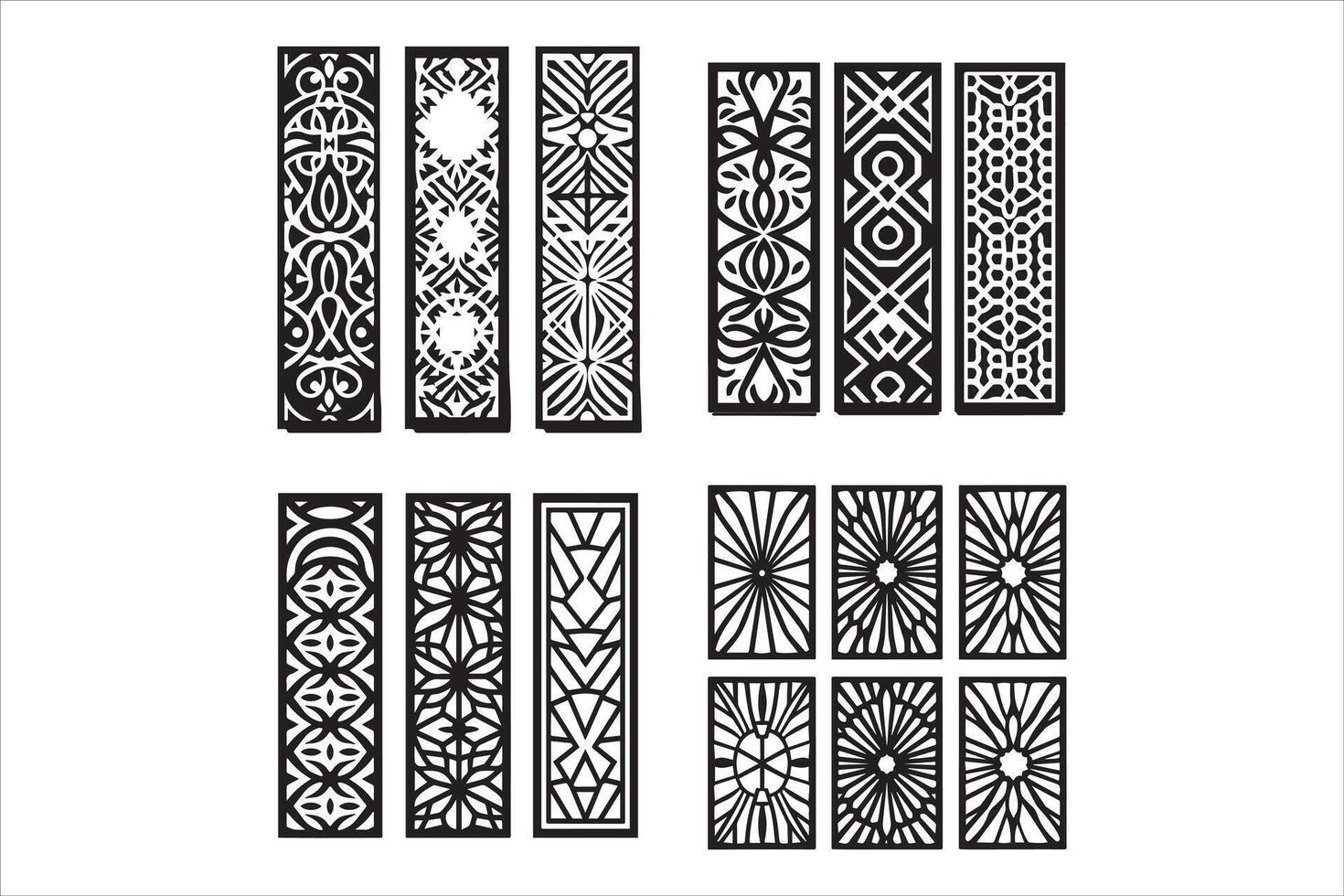 Black and white patterns with Islamic and geometric motifs for conk and laser cutting vector