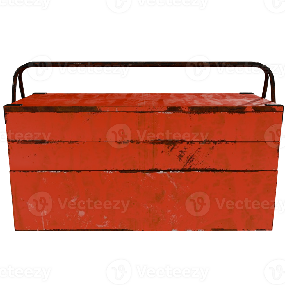 A red wooden box with metal handles png