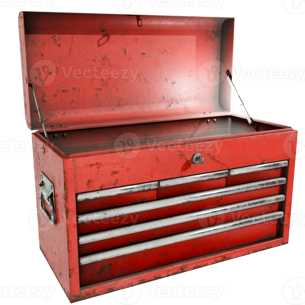 A red toolbox with four drawers png
