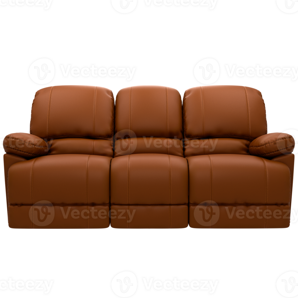 The leather reclining sofa is shown in a dark brown color png