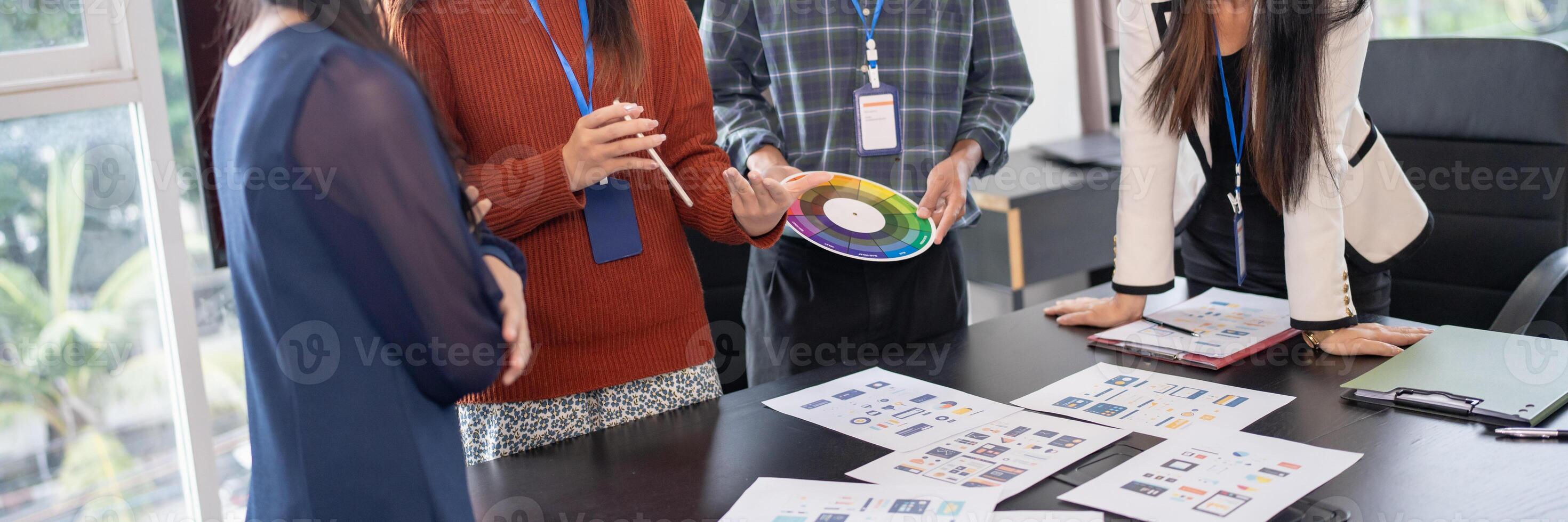 Asian business woman Brainstorm meeting pplication Designers mobile app interface Creative digital development software design project ux ui photo