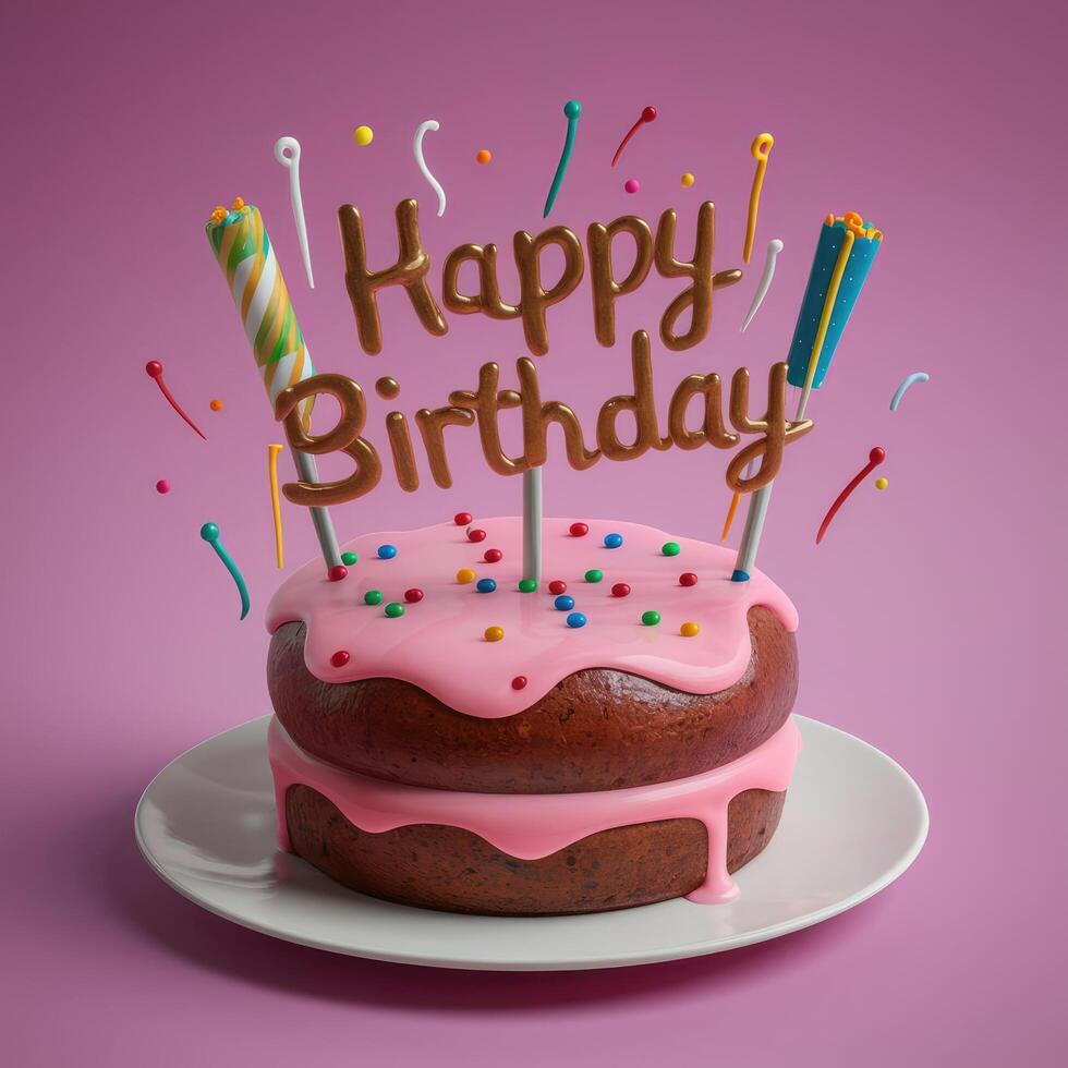 A cake with Happy Birthday written on it and decorated with candles to celebrate photo