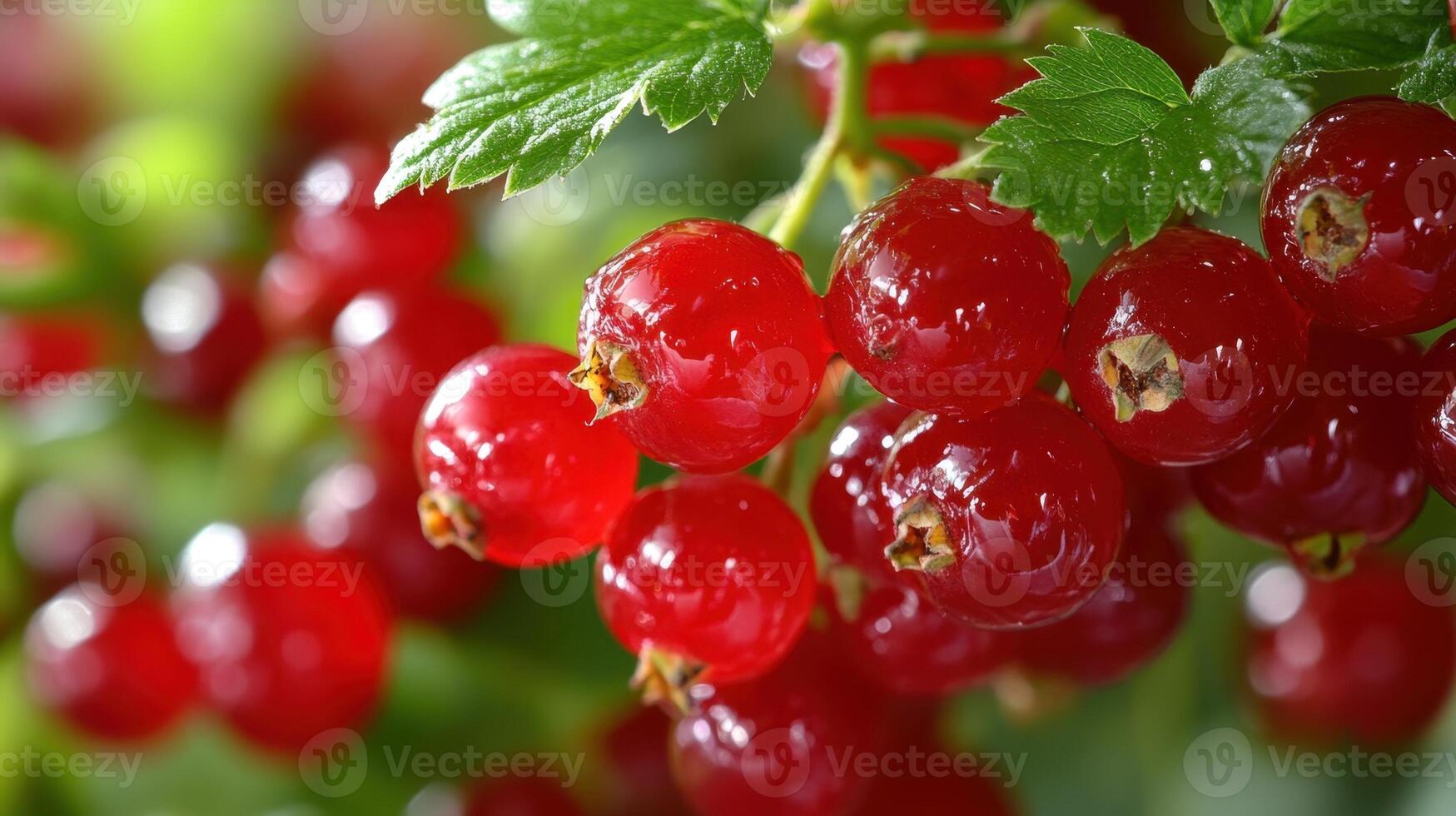 Close up of ripe red currants on a branch, juicy berries, summer harvest. photo