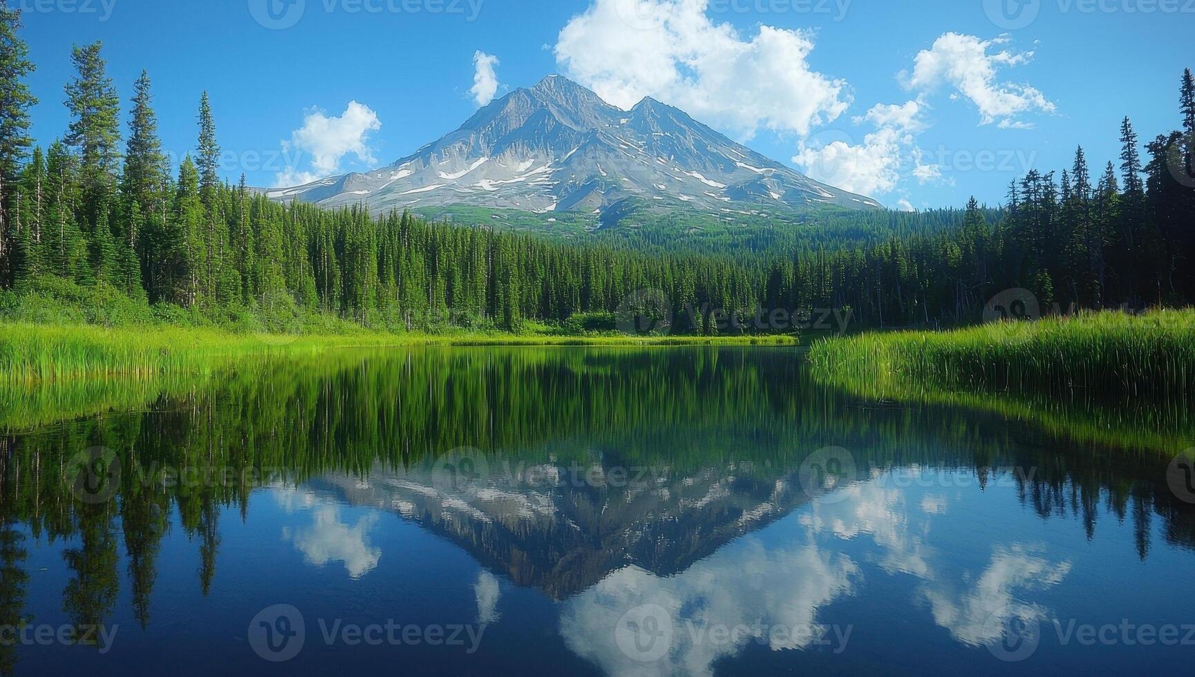 Serene Mountain Lake Reflection, Scenic Landscape photo