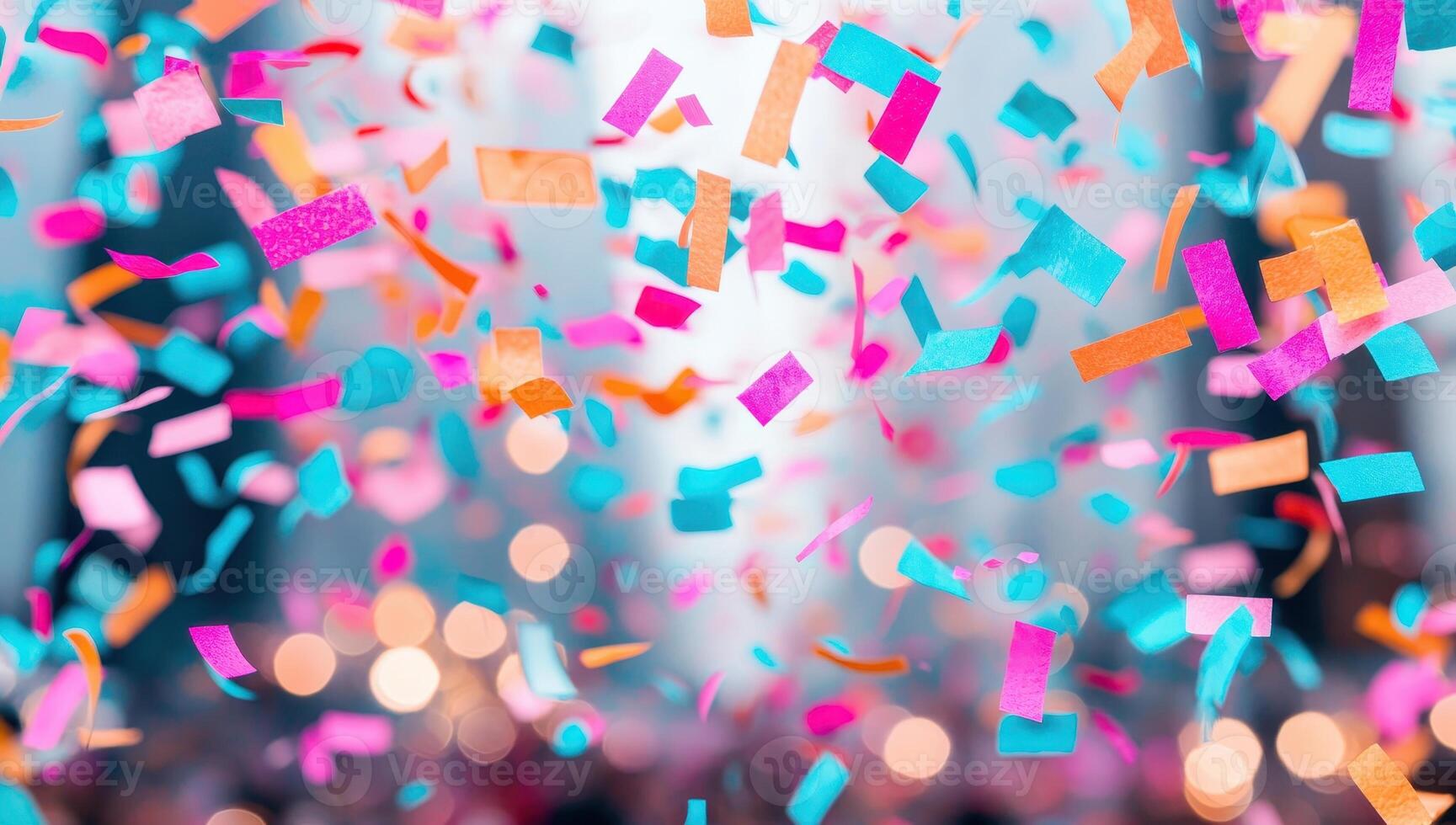 Colorful confetti falling against a blurred background, celebration concept. photo