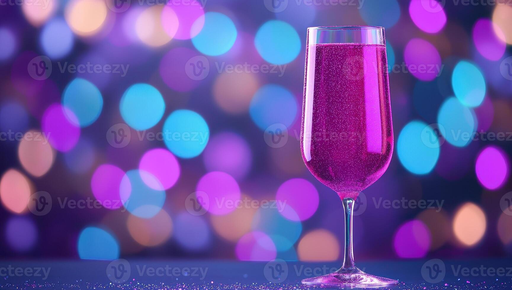 Pink cocktail in a champagne flute against a festive background with colorful bokeh. Perfect for celebrations, nightlife, and events. photo