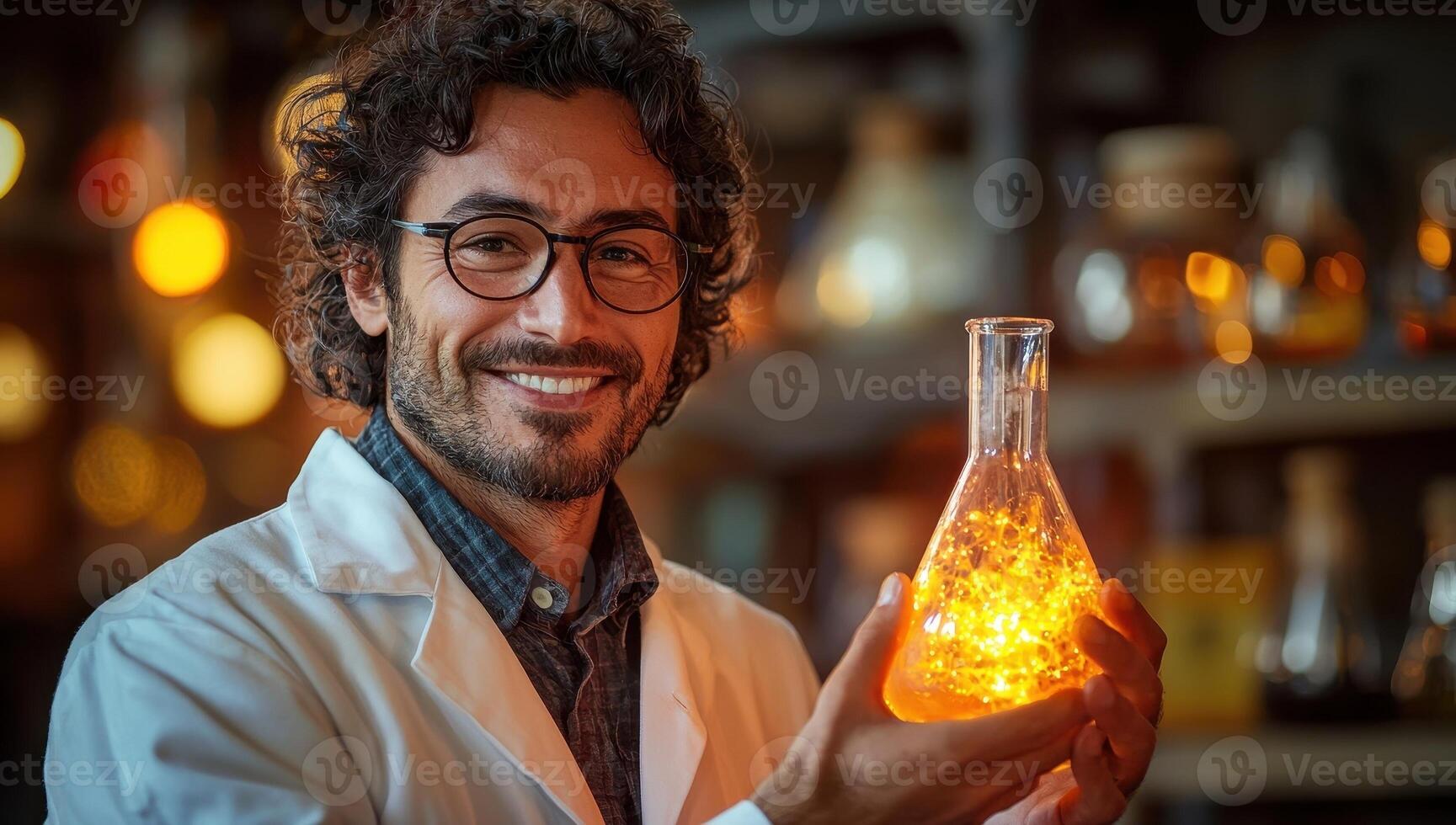 Scientist with Beaker, A portrait of innovation in the lab. photo