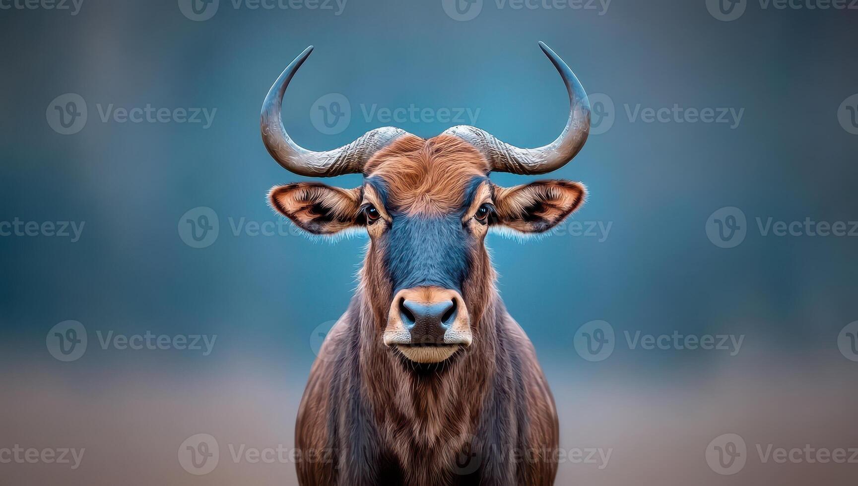 Portrait of a majestic African antelope with large horns against a blurred background. photo