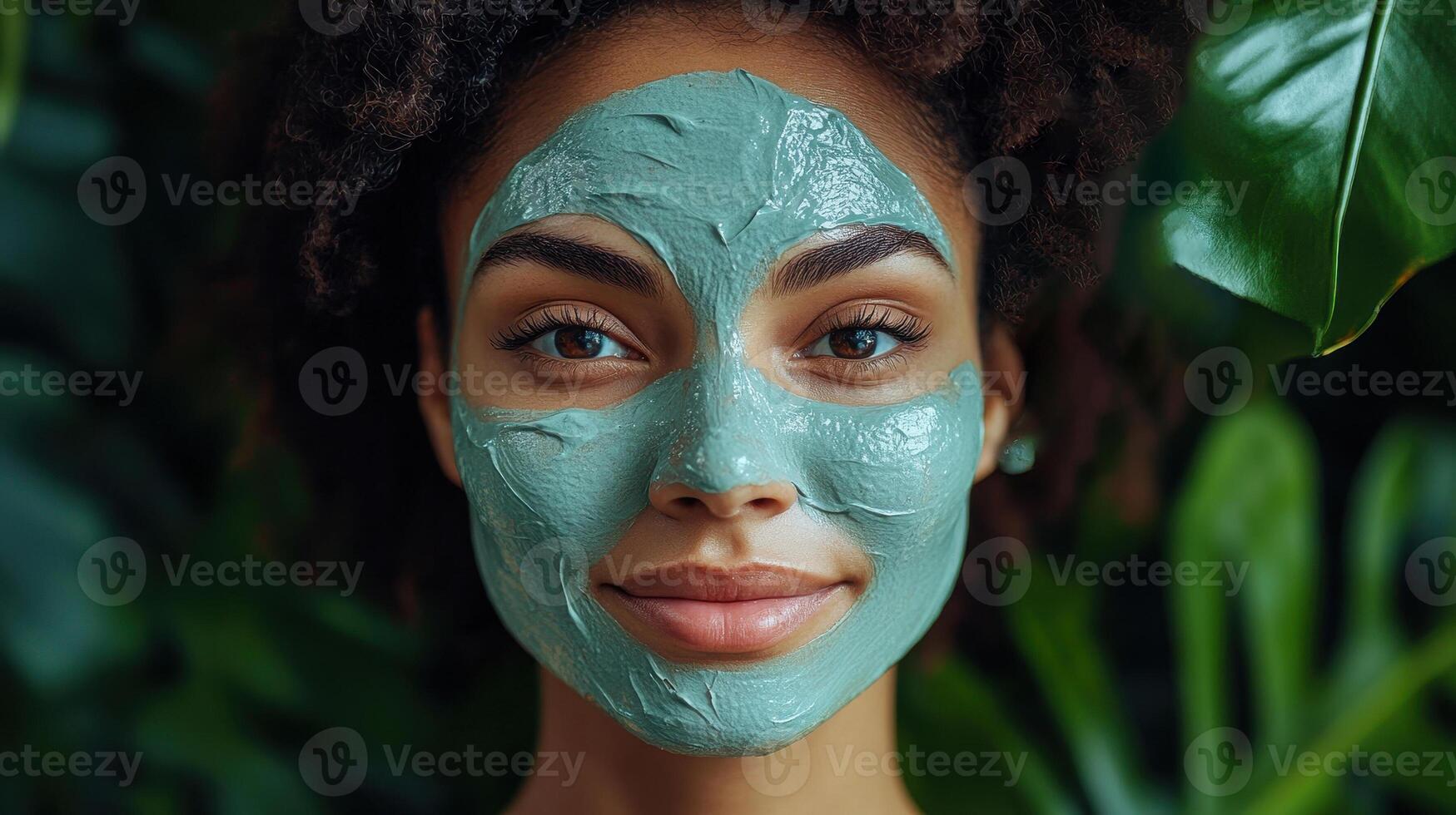 Woman with Green Clay Mask, Spa and Skincare Concept photo