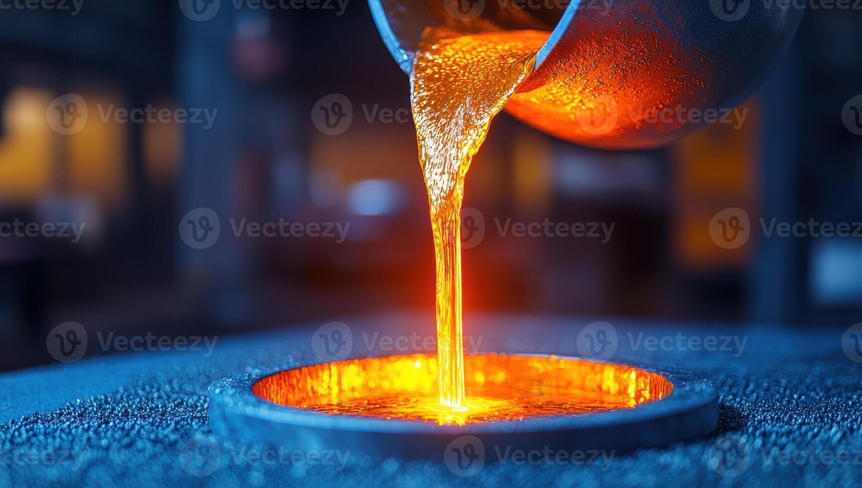 Pouring Liquid Metal, A Foundry in Action. Concept of Industry and Manufacturing photo