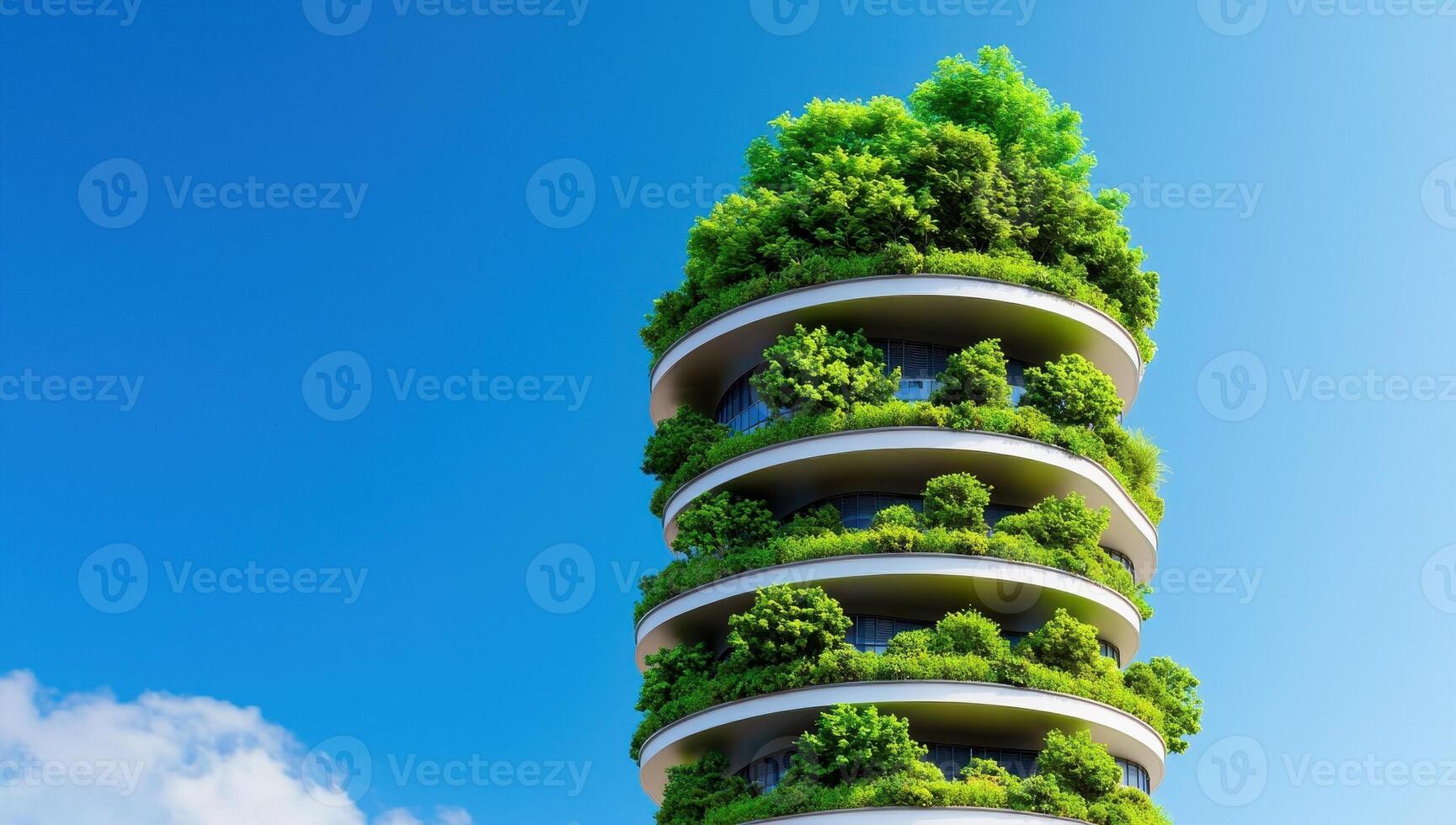 Modern green building with trees on balconies. Concept of sustainable architecture photo