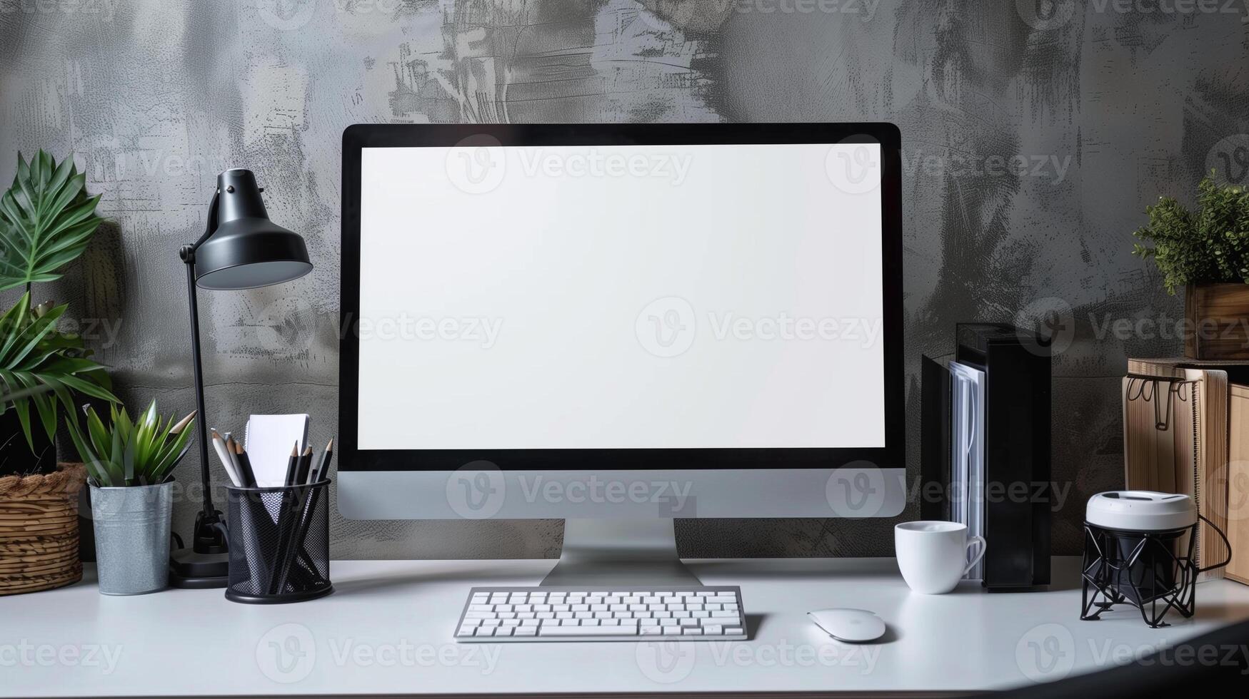 Computer blank screen on table in modern office. photo