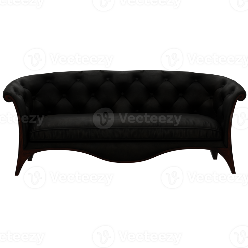 A black couch with a wooden frame and tufted back png